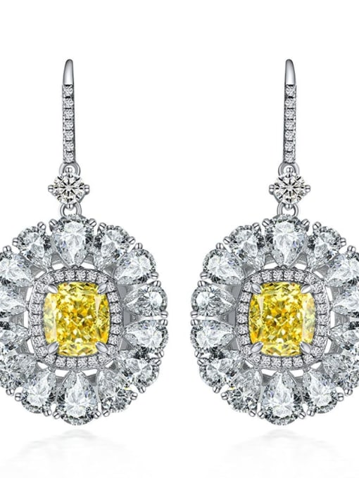 Yellow [E 2058] 925 Sterling Silver High Carbon Diamond Geometric Luxury Cluster Earring